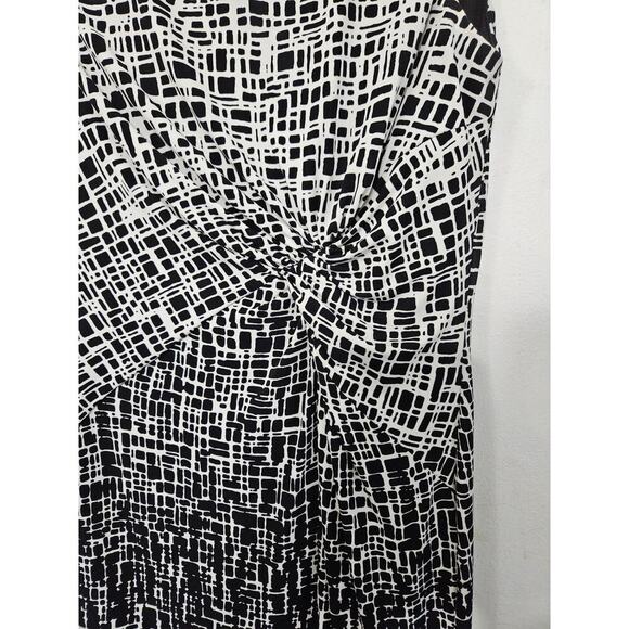 Anne Klein Faux Twist Front Dress Sz 12 Large Black/White Geometric Sleeveless - Picture 4 of 8